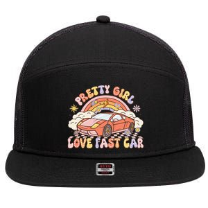 Pretty Girl Love Fast Car Girl Women Retro Groovy 7 Panel Mesh Trucker Snapback Hat