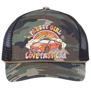 Pretty Girl Love Fast Car Girl Women Retro Groovy Retro Rope Trucker Hat Cap