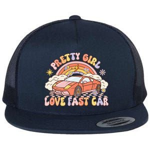 Pretty Girl Love Fast Car Girl Women Retro Groovy Flat Bill Trucker Hat