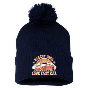 Pretty Girl Love Fast Car Girl Women Retro Groovy Pom Pom 12in Knit Beanie