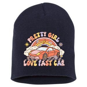 Pretty Girl Love Fast Car Girl Women Retro Groovy Short Acrylic Beanie