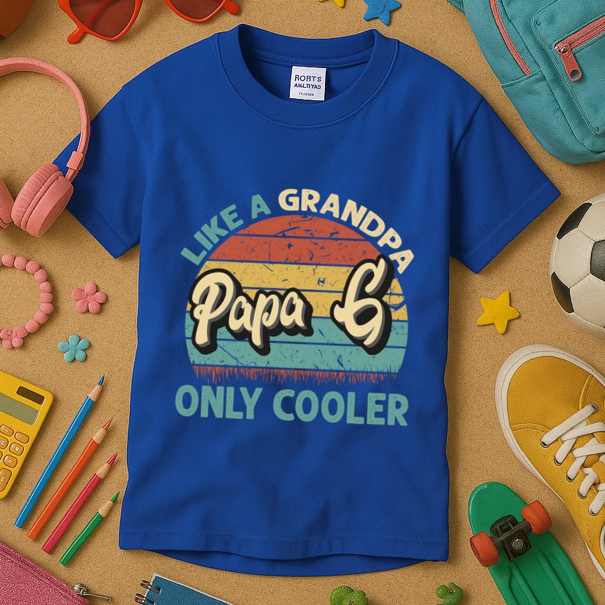 Papa G Like A Grandpa Only Cooler Vintage Dad Fathers Day Cute Gift Kids T-Shirt
