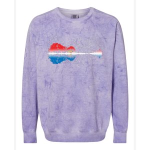 Patriotic Guitar Lake Reflections Night Sky 4th Of July Colorblast Crewneck Sweatshirt