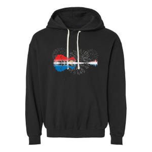 Patriotic Guitar Lake Reflections Night Sky 4th Of July Garment-Dyed Fleece Hoodie