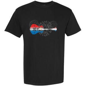 Patriotic Guitar Lake Reflections Night Sky 4th Of July Garment-Dyed Heavyweight T-Shirt