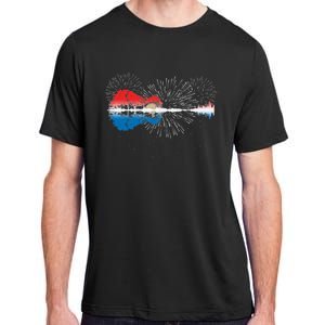 Patriotic Guitar Lake Reflections Night Sky 4th Of July Adult ChromaSoft Performance T-Shirt