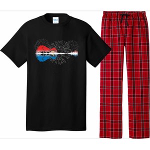 Patriotic Guitar Lake Reflections Night Sky 4th Of July Pajama Set