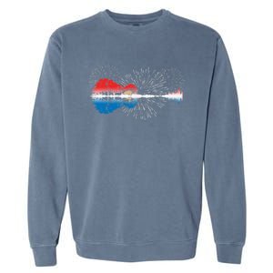 Patriotic Guitar Lake Reflections Night Sky 4th Of July Garment-Dyed Sweatshirt