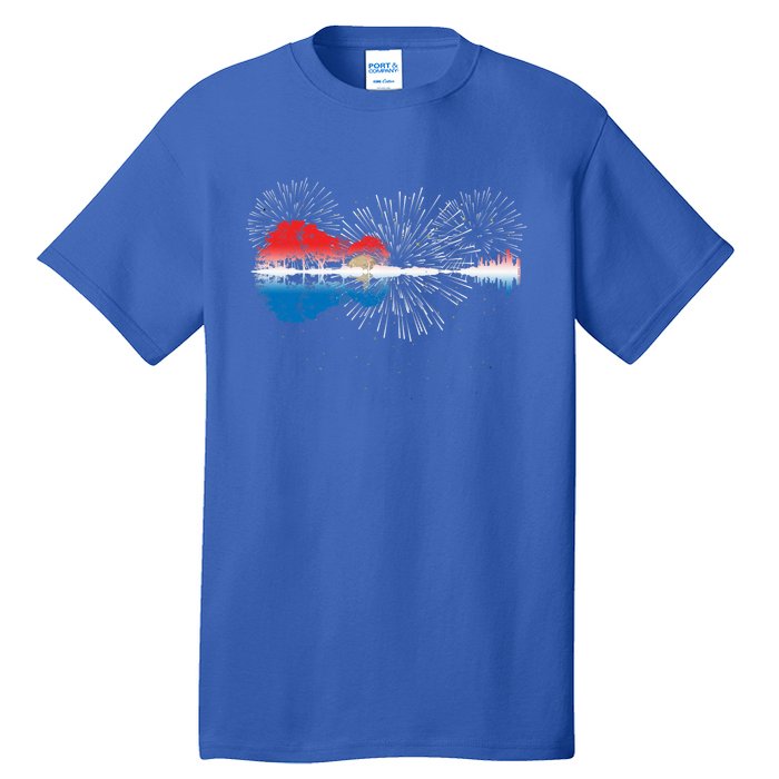 Patriotic Guitar Lake Reflections Night Sky 4th Of July Tall T-Shirt