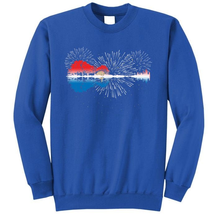 Patriotic Guitar Lake Reflections Night Sky 4th Of July Tall Sweatshirt