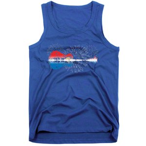 Patriotic Guitar Lake Reflections Night Sky 4th Of July Tank Top