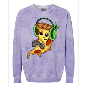 Pizza Gamer Love Play Video Games Funny Controller Headset Colorblast Crewneck Sweatshirt