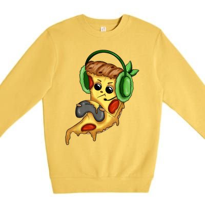 Pizza Gamer Love Play Video Games Funny Controller Headset Premium Crewneck Sweatshirt