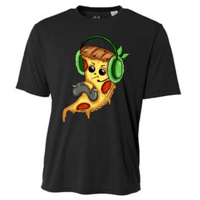 Pizza Gamer Love Play Video Games Funny Controller Headset Cooling Performance Crew T-Shirt