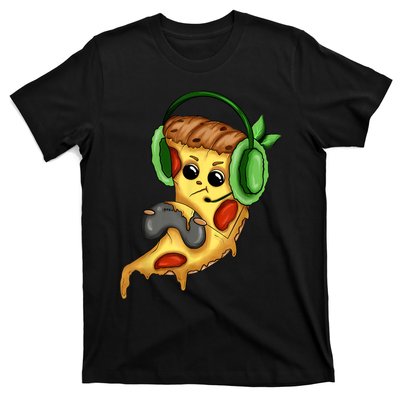 Pizza Gamer Love Play Video Games Funny Controller Headset T-Shirt