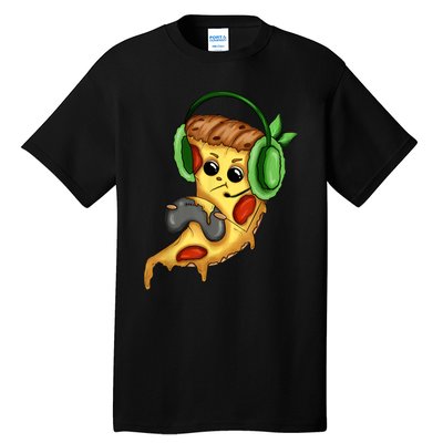 Pizza Gamer Love Play Video Games Funny Controller Headset Tall T-Shirt