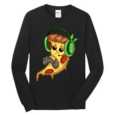 Pizza Gamer Love Play Video Games Funny Controller Headset Tall Long Sleeve T-Shirt