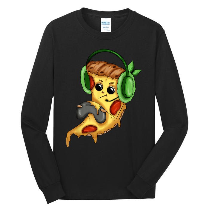 Pizza Gamer Love Play Video Games Funny Controller Headset Tall Long Sleeve T-Shirt