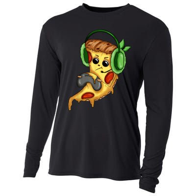 Pizza Gamer Love Play Video Games Funny Controller Headset Cooling Performance Long Sleeve Crew