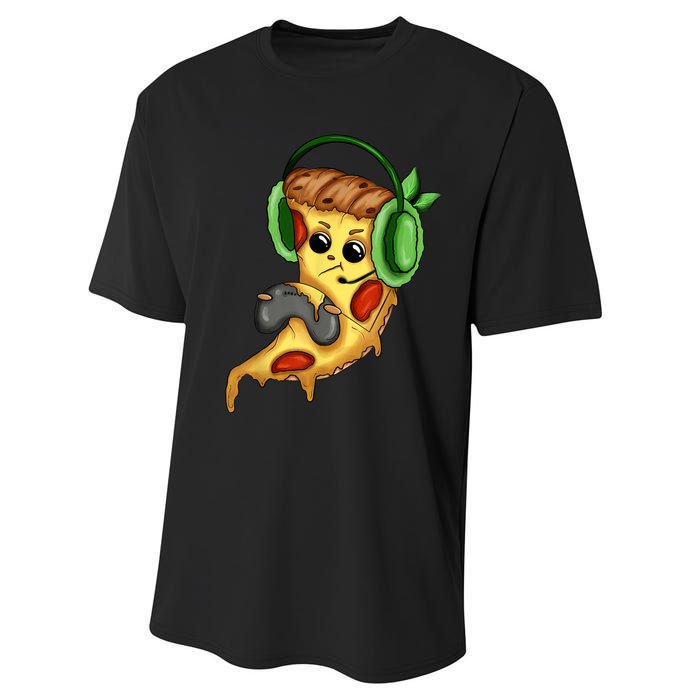 Pizza Gamer Love Play Video Games Funny Controller Headset Performance Sprint T-Shirt