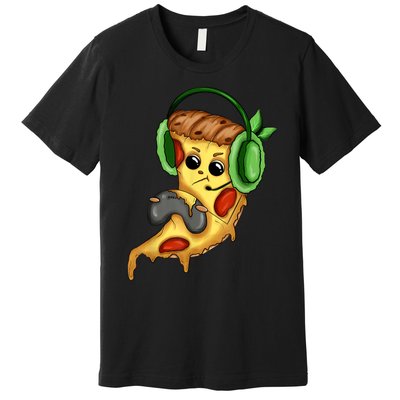 Pizza Gamer Love Play Video Games Funny Controller Headset Premium T-Shirt