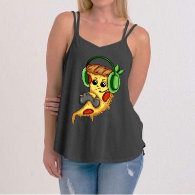 Pizza Gamer Love Play Video Games Funny Controller Headset Women's Strappy Tank