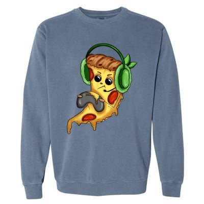 Pizza Gamer Love Play Video Games Funny Controller Headset Garment-Dyed Sweatshirt