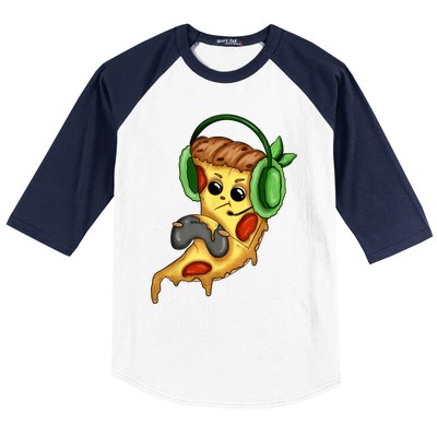 Pizza Gamer Love Play Video Games Funny Controller Headset Baseball Sleeve Shirt