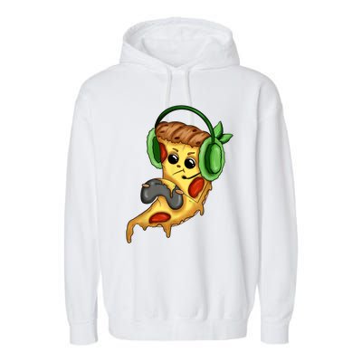 Pizza Gamer Love Play Video Games Funny Controller Headset Garment-Dyed Fleece Hoodie