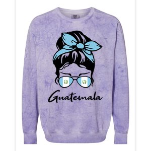 Patriotic Guatemala Messy Bun Guatemalan Flag Mom Gift Colorblast Crewneck Sweatshirt