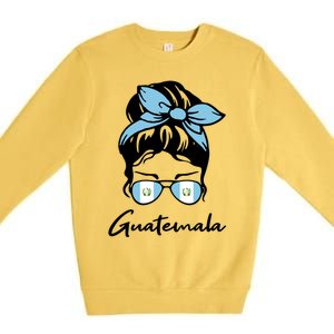 Patriotic Guatemala Messy Bun Guatemalan Flag Mom Gift Premium Crewneck Sweatshirt