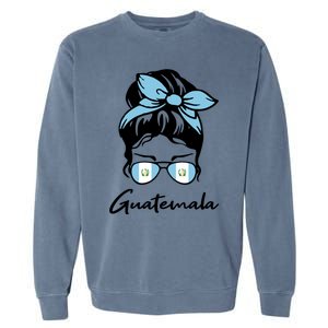 Patriotic Guatemala Messy Bun Guatemalan Flag Mom Gift Garment-Dyed Sweatshirt