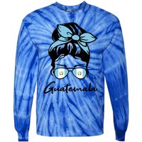 Patriotic Guatemala Messy Bun Guatemalan Flag Mom Gift Tie-Dye Long Sleeve Shirt