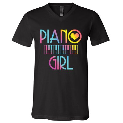 Piano Girl Musical Pianist Keyboard Cute V-Neck T-Shirt