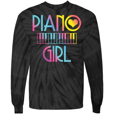 Piano Girl Musical Pianist Keyboard Cute Tie-Dye Long Sleeve Shirt