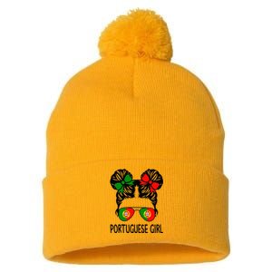 Portuguese Girl Messy Hair Portugal Pride Pom Pom 12in Knit Beanie