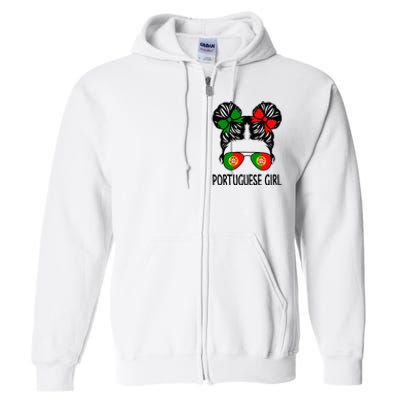 Portuguese Girl Messy Hair Portugal Pride Full Zip Hoodie