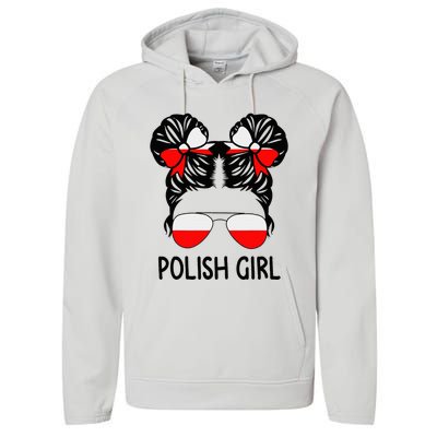 Polish Girl Messy Hair Poland Pride Root Patriotic Performance Fleece Hoodie