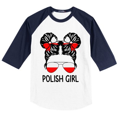 Polish Girl Messy Hair Poland Pride Root Patriotic Baseball Sleeve Shirt