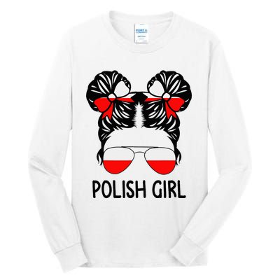 Polish Girl Messy Hair Poland Pride Root Patriotic Tall Long Sleeve T-Shirt