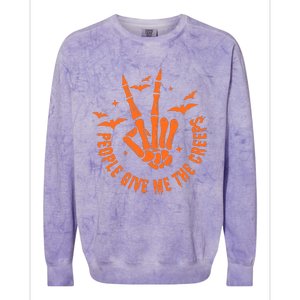 People Give Me The Creeps Halloween Skeleton Horror Skeleton Hand Colorblast Crewneck Sweatshirt