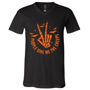 People Give Me The Creeps Halloween Skeleton Horror Skeleton Hand V-Neck T-Shirt