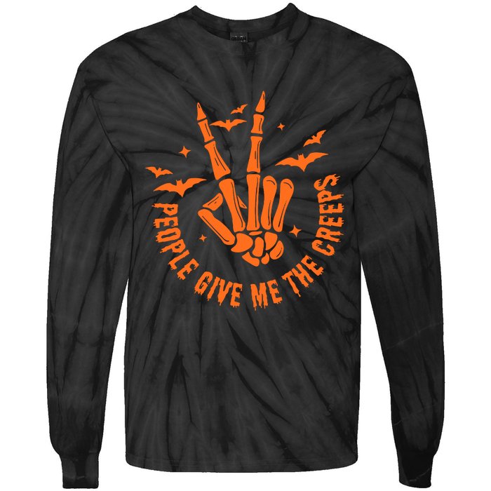 People Give Me The Creeps Halloween Skeleton Horror Skeleton Hand Tie-Dye Long Sleeve Shirt