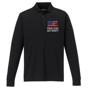 Print Guns Not Money Performance Long Sleeve Polo