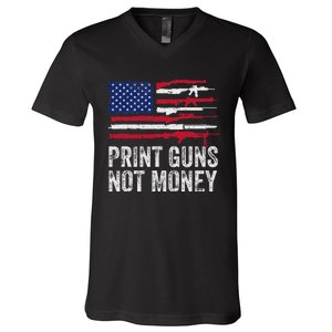 Print Guns Not Money V-Neck T-Shirt