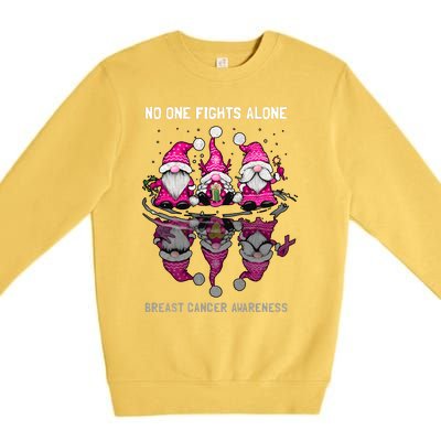 Pink Gnome No One Fights Alone Breast Cancer Awareness Premium Crewneck Sweatshirt