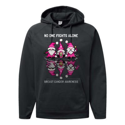 Pink Gnome No One Fights Alone Breast Cancer Awareness Performance Fleece Hoodie