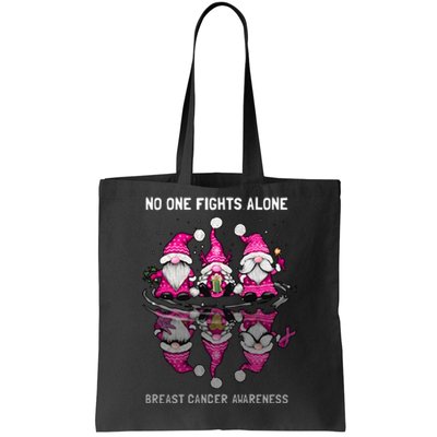 Pink Gnome No One Fights Alone Breast Cancer Awareness Tote Bag