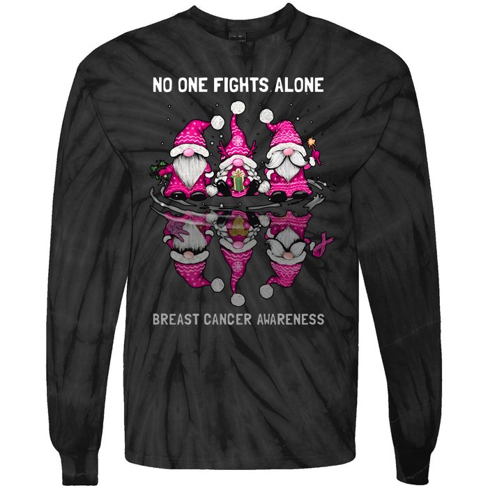 Pink Gnome No One Fights Alone Breast Cancer Awareness Tie-Dye Long Sleeve Shirt