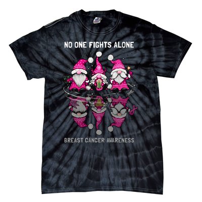 Pink Gnome No One Fights Alone Breast Cancer Awareness Tie-Dye T-Shirt